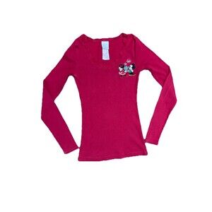 Minnie Mickey Disney Store Long Sleeve Ribbed Lace Slim Red Christmas Small